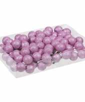 80x roze glitter mini kerstballen stekers kunststof 3 cm