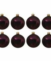 8x aubergine paarse kerstballen 10 cm glanzende glas kerstversiering
