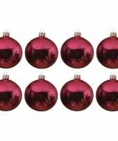 8x fuchsia roze kerstballen 10 cm glanzende glas kerstversiering