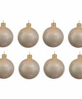 8x licht parel champagne kerstballen 10 cm glanzende glas kerstversiering
