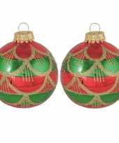 8x luxe rood groene glazen kerstballen 7 cm kerstboomversiering