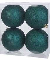 8x petrol blauwe kerstballen 10 cm glitter kunststof plastic kerstversiering