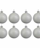 8x winter witte kerstballen 10 cm glanzende glas kerstversiering