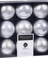 9x kerstboomversiering luxe kunststof kerstballen zilver 5 cm