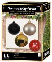 Complete kerstballen set goud licht champagne zwart voor 150 cm kerstboom
