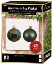 Kerstballen met ster piek set donkergroen voor 120 cm kerstboom