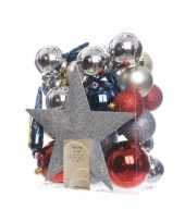 Kerstballen pakket met piek rood zilver blauw