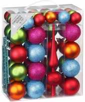 Kerstballenset gekleurd 47 delig met piek en kerstballen