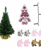 Kinder eenhoorn kerstboom 75 cm met lichtjes en kerstballen