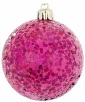 Roze kerstversiering 1x kerstballen roze 8 cm