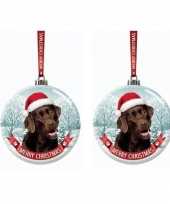 Set van 2x stuks glazen kerstballen labrador bruin hondje