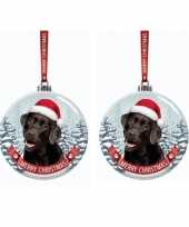 Set van 2x stuks glazen kerstballen labrador zwart hondje