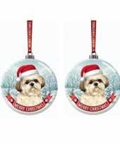 Set van 2x stuks glazen kerstballen shih tzu hondje
