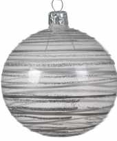 Transparante kerstballen met strepen champagne 8 cm